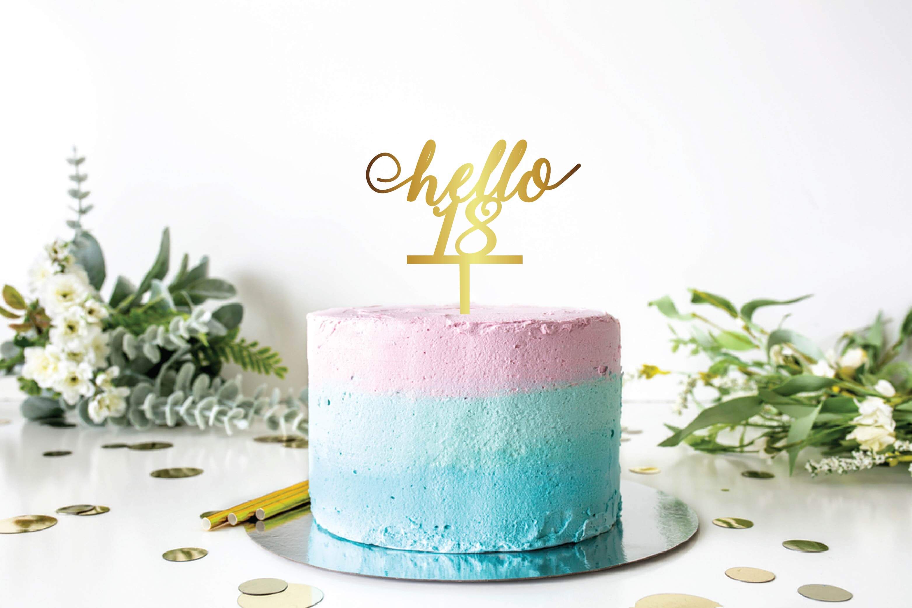 Hello '18' Gold Cake Topper
