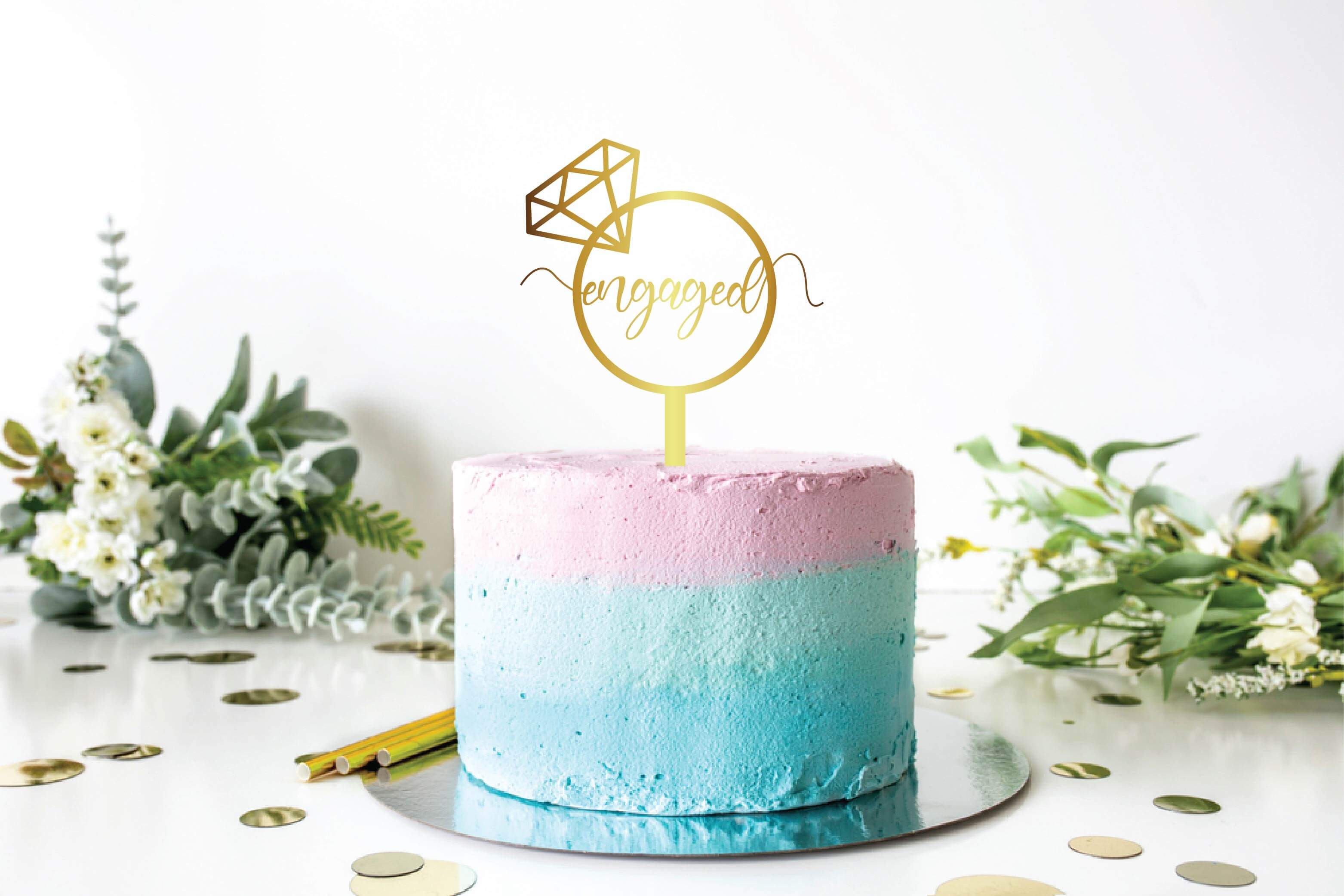 Engaged Gold Cake Topper