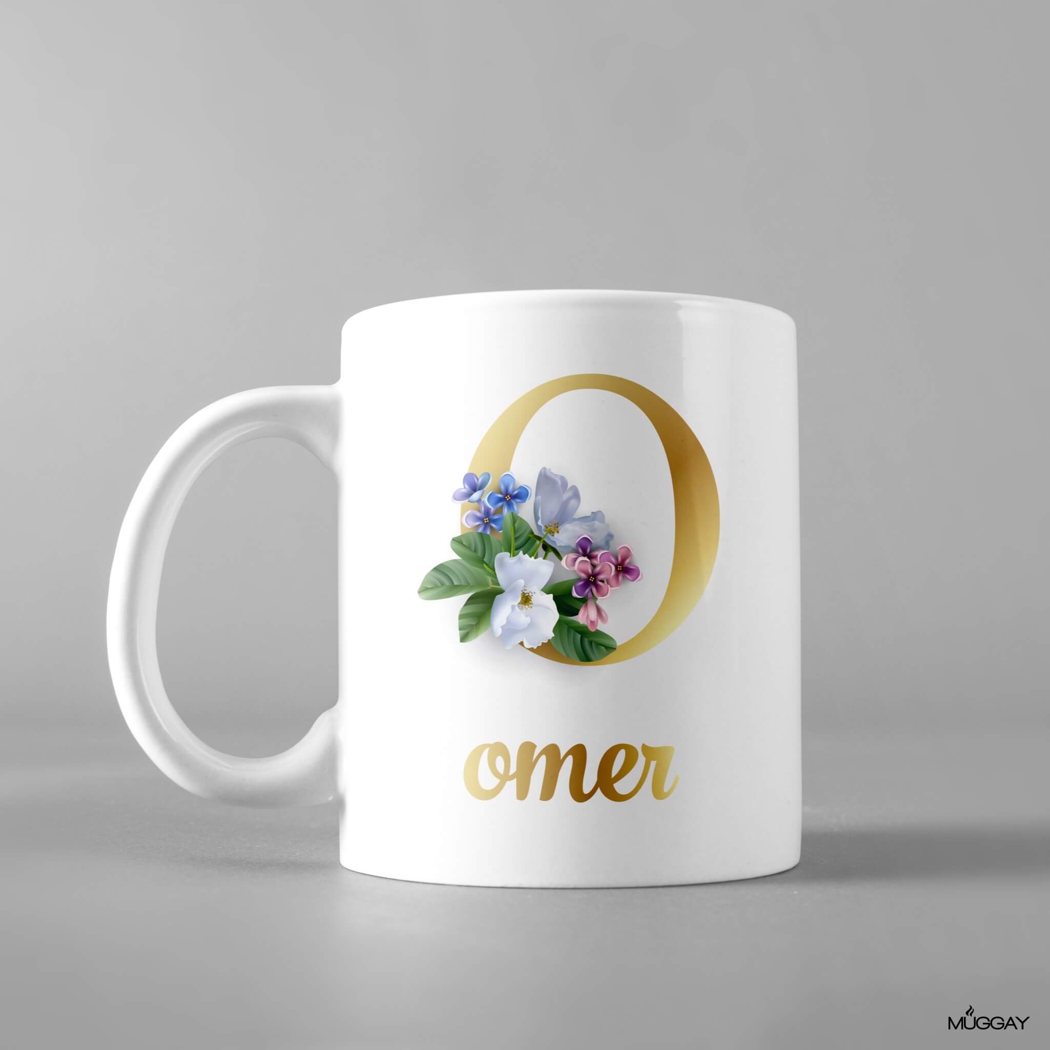 Gold with Bouquet  Monogram Mug