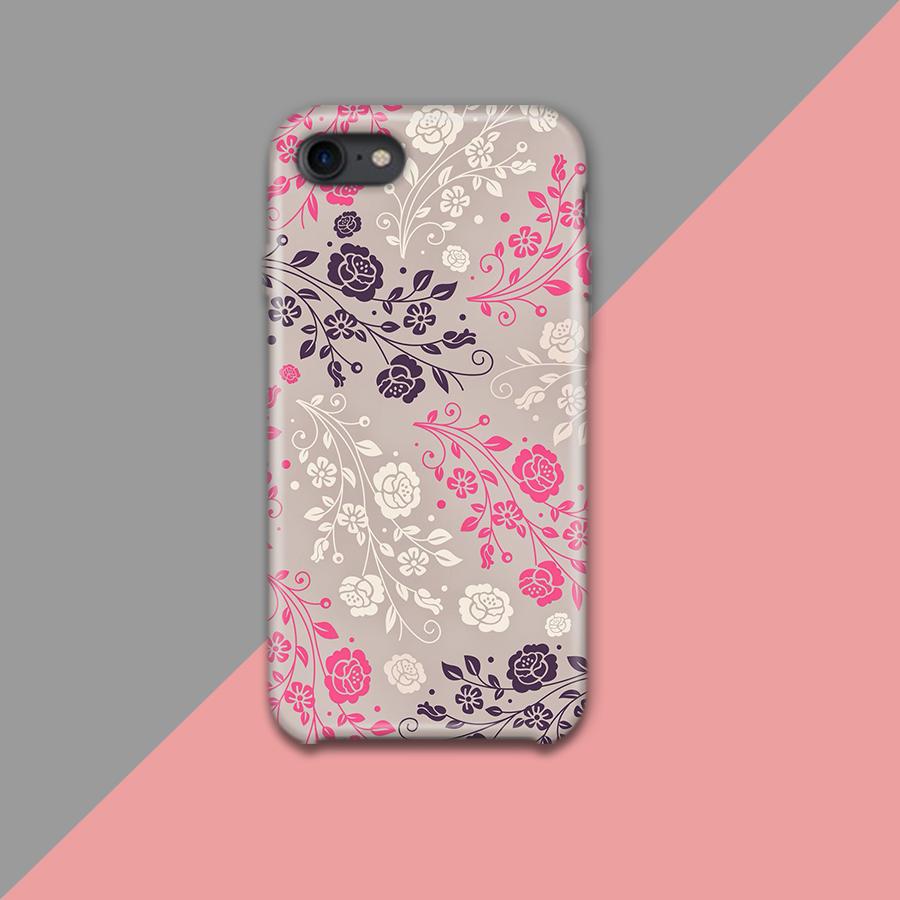 Pink Purplish and white Flower with Gray Background Design Phone Case