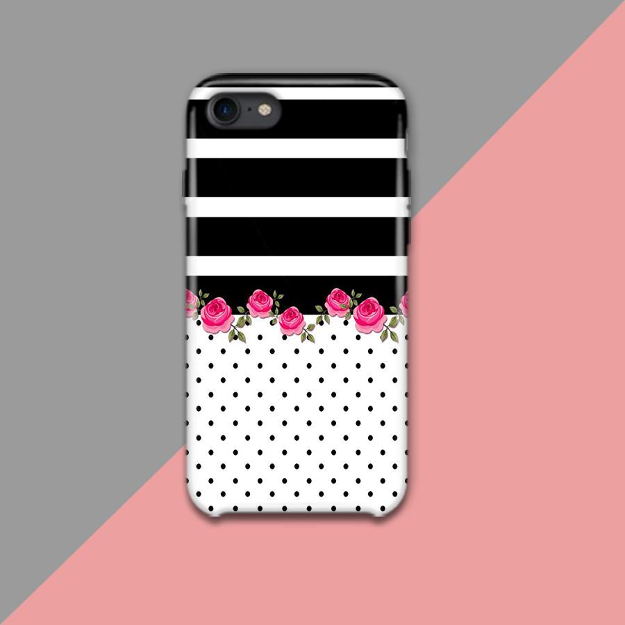 Black Strips And Dots With Pink Flowers Design Phone Case - Muggay.com - Mugs - Printing shop - truck Art mugs - Mug printing - Customized printing - Digital printing - Muggay