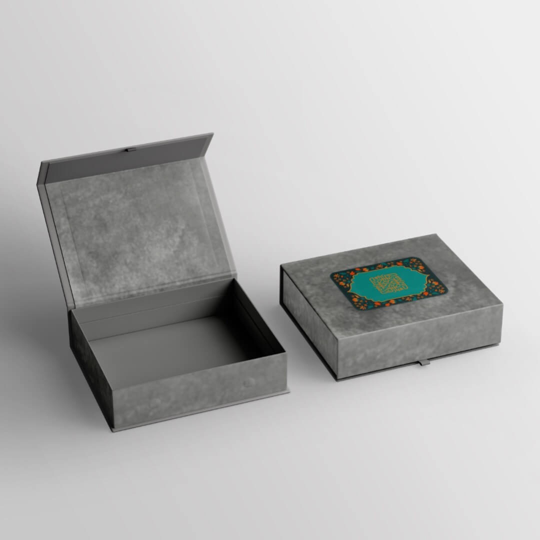 Grey Gift Box, Teal Motif Grey Gift Box, Teal Motif