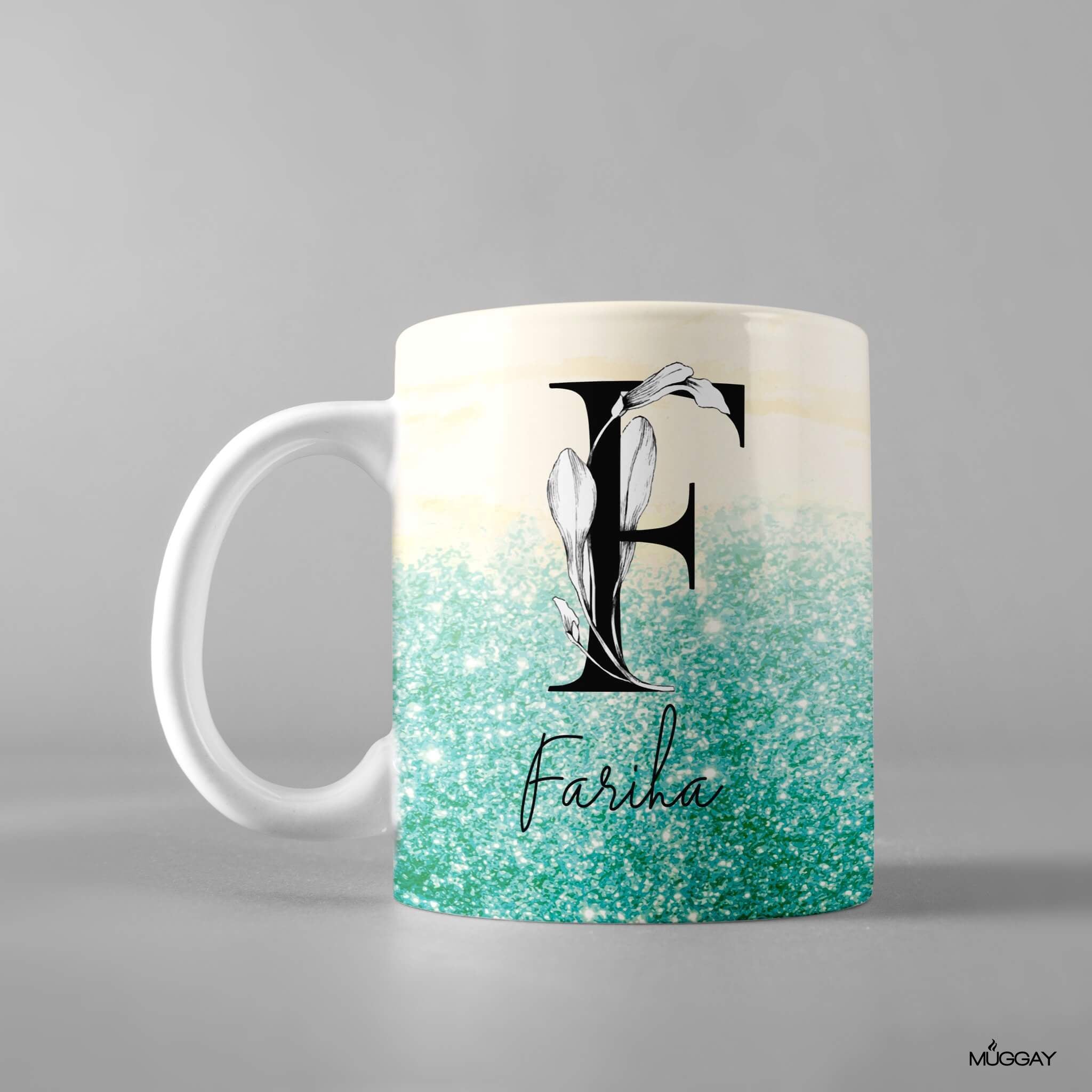 Glittery Green  Monogram Mug