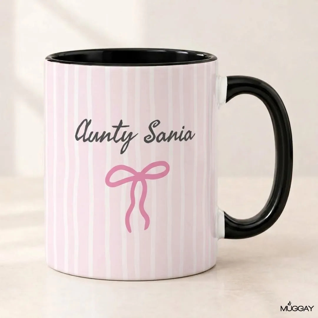Customized Name Mug Bow Lines Pink