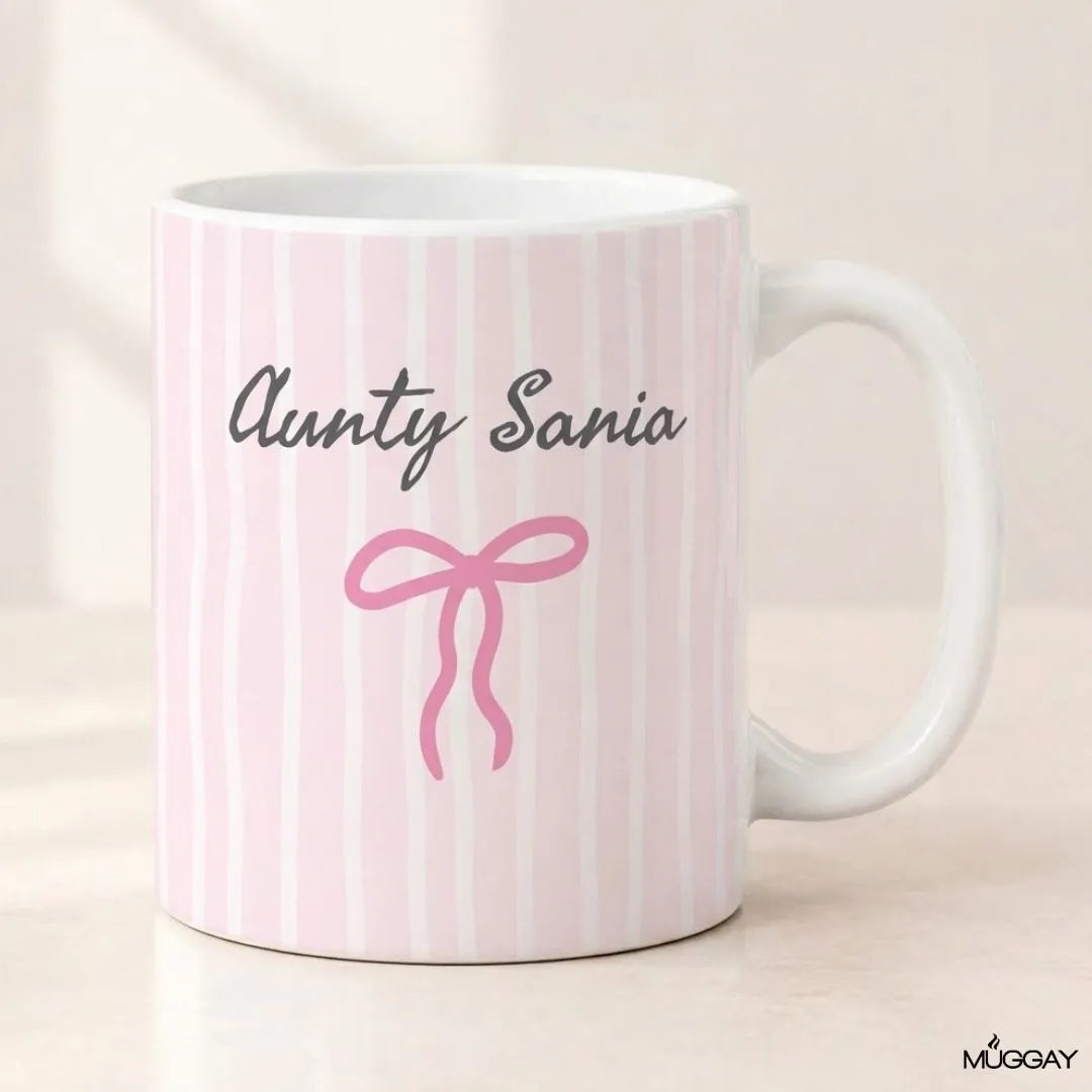 Customized Name Mug Bow Lines Pink