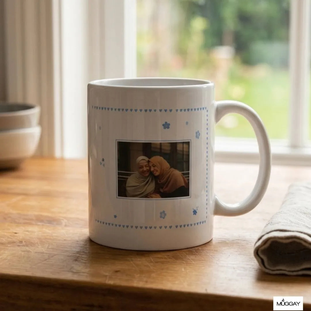 Cute floral design with custom image to make for a memorable gift.  