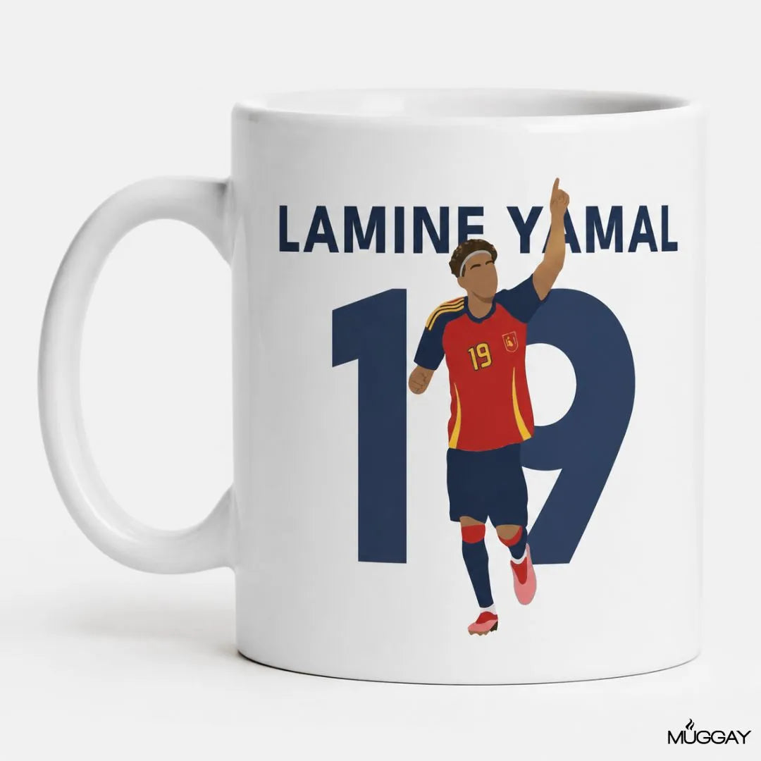 Mug for the fans of lamine yamal and football having his jersey number and image. 