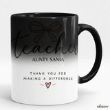  Teacher appreciation mug quote which is customized and has cute bow design