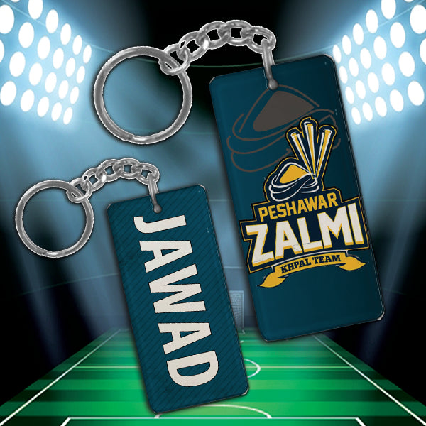 Peshawar Zalmi metal keychain with your own name
