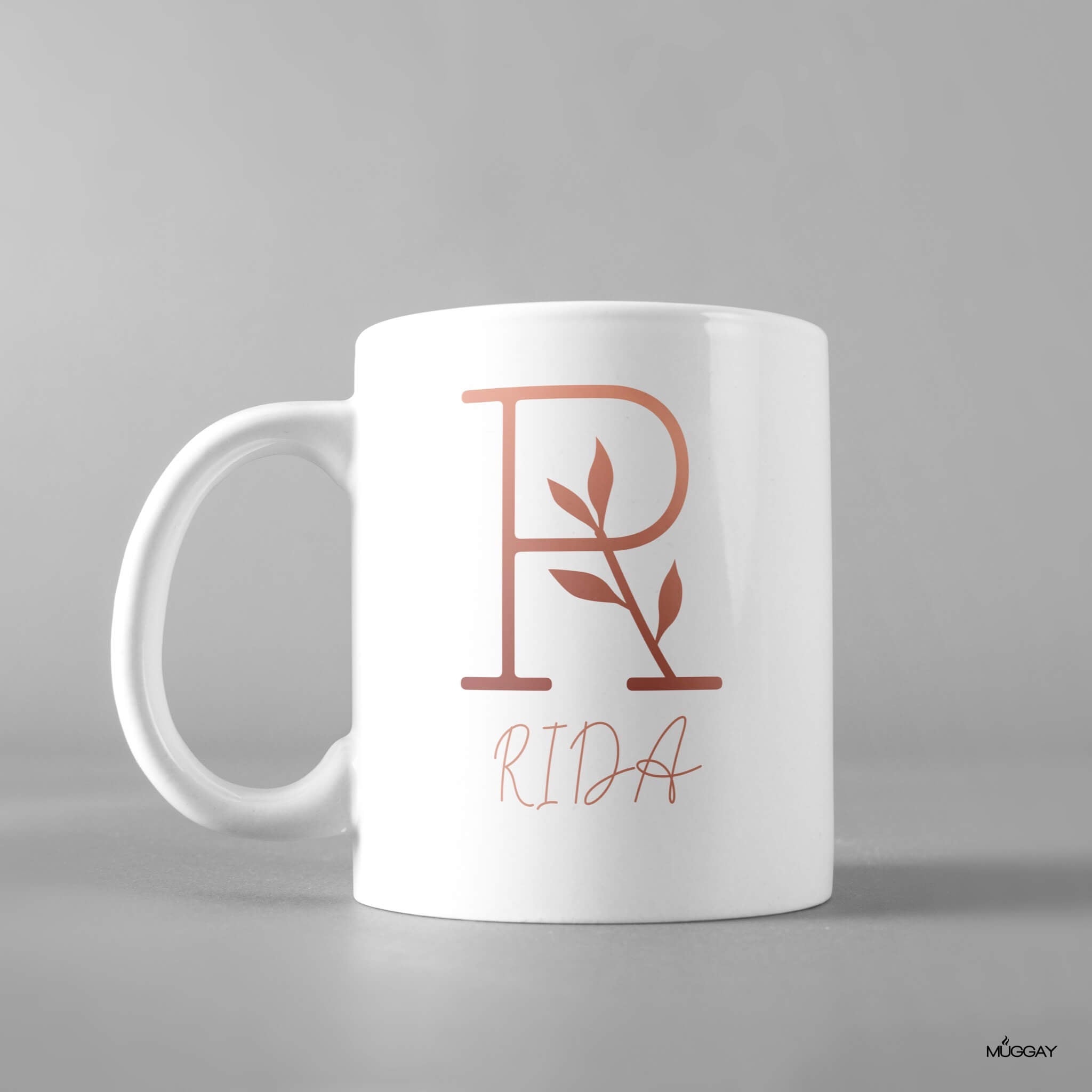 Simple Leafy Design Monogram Mug