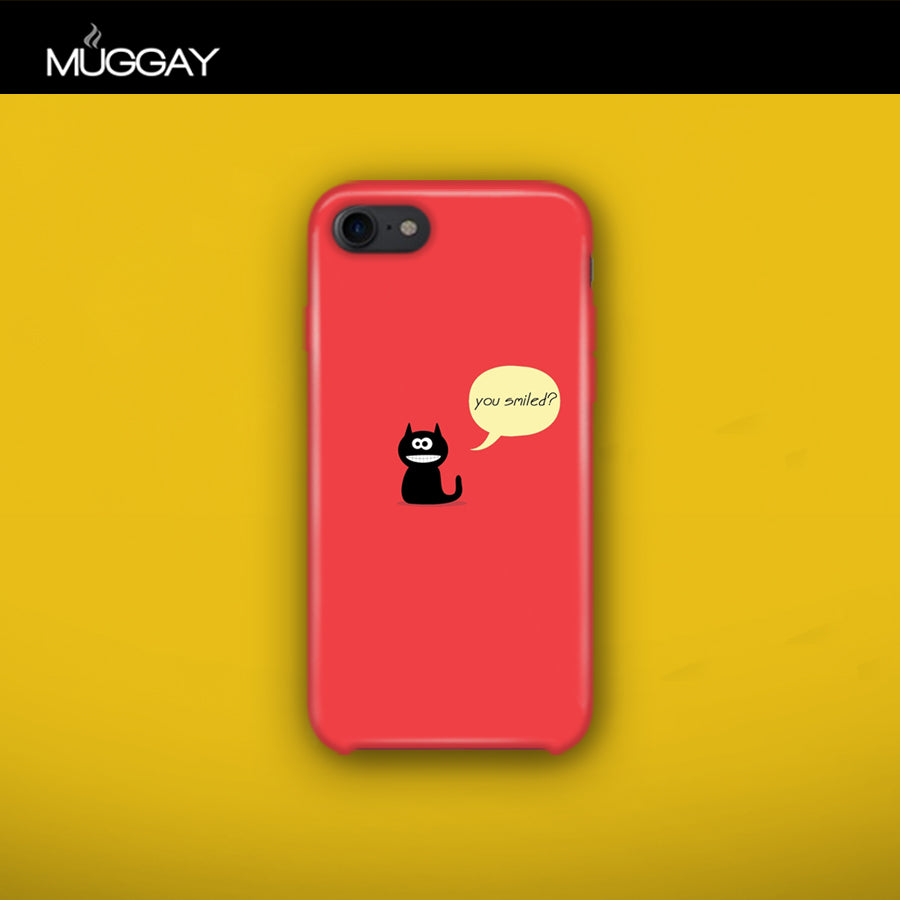 Mobile Covers - Black Cat Smiling with pink background