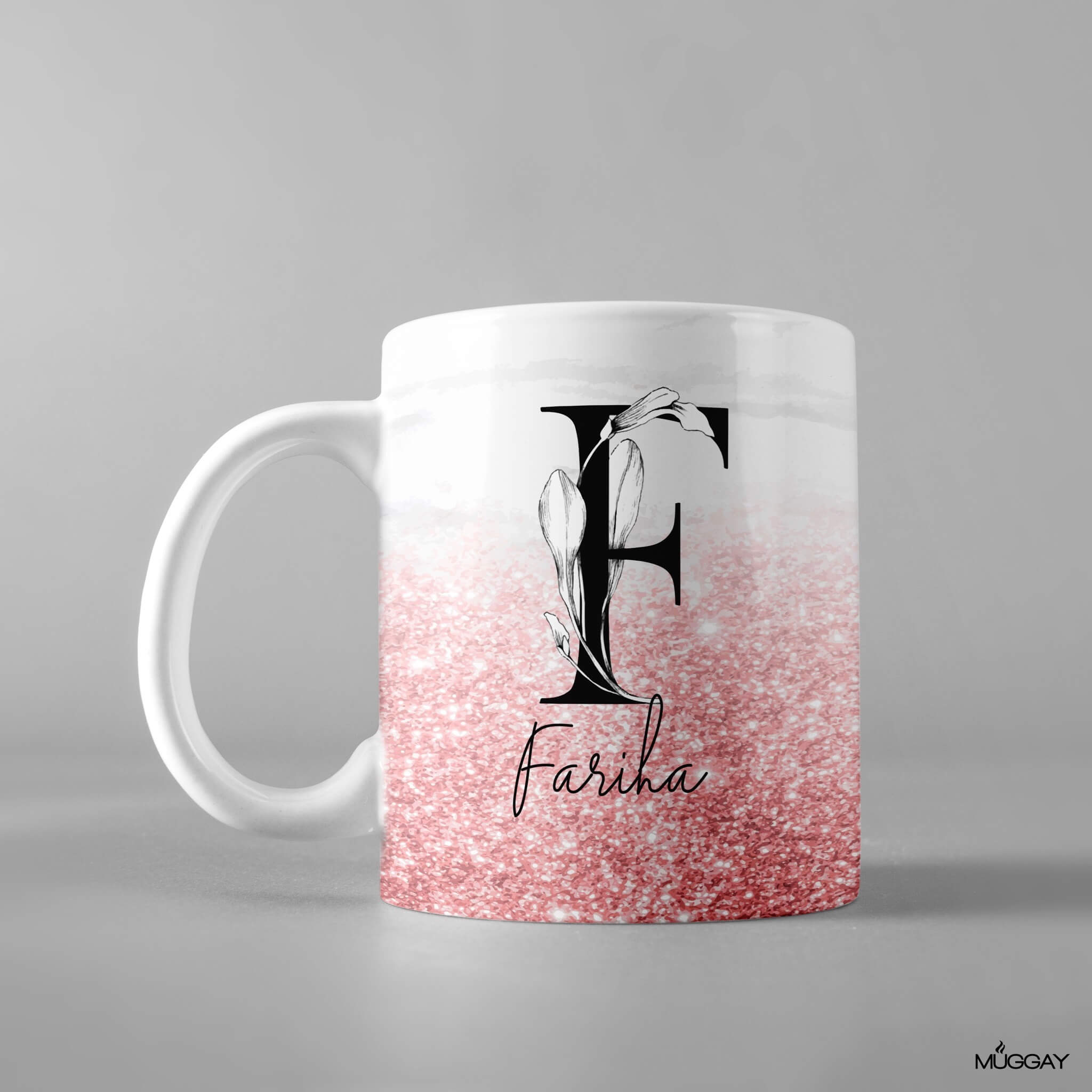 Glittery Pink  Monogram Mug