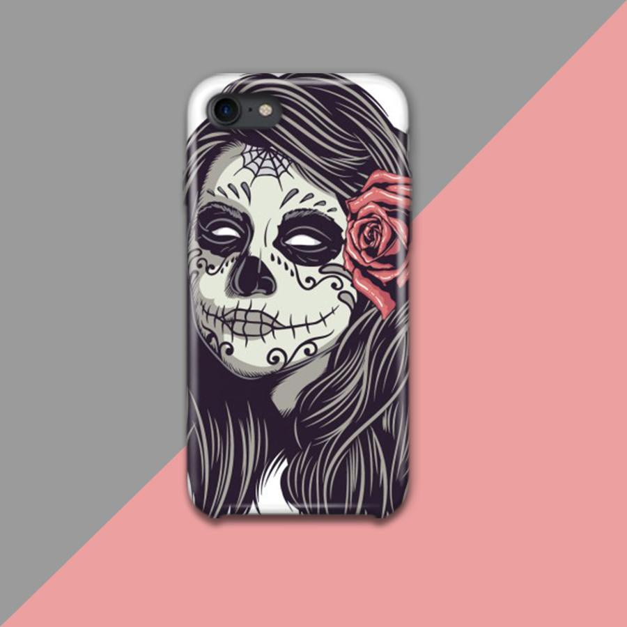 Sugar Skull Day of the Dead Girl Red Rose Design Phone Case