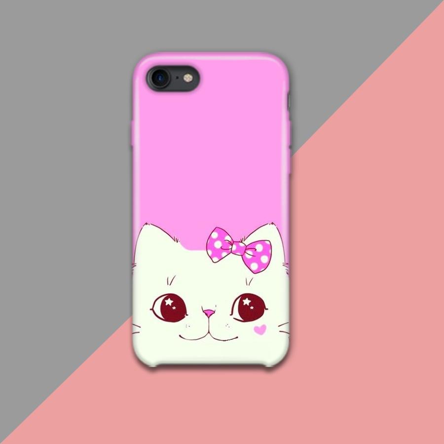 White Cat with Pink splash Design Phone Case