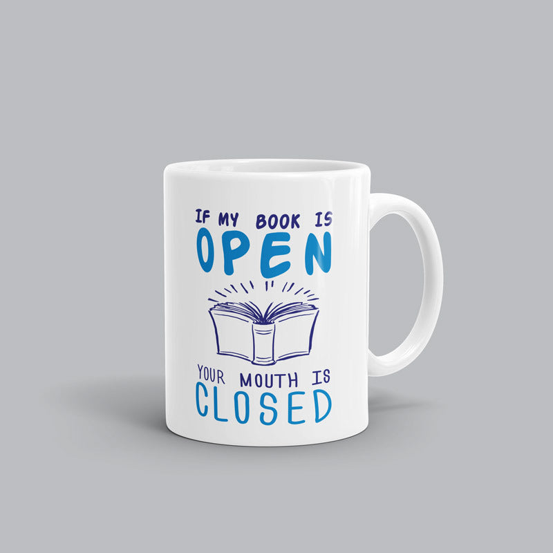 Mouth close, Open Book Mug