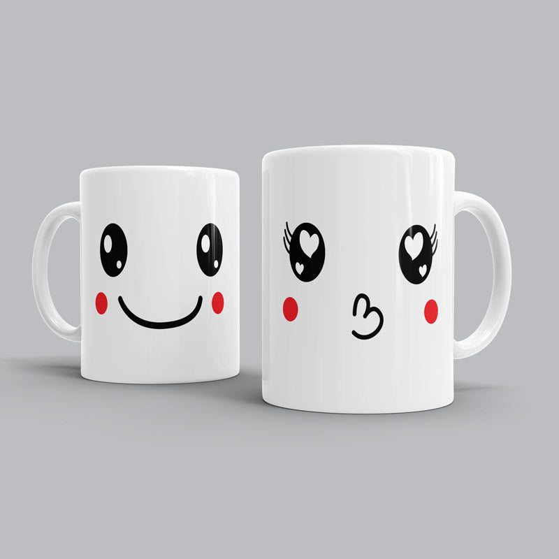 Heart eyes & smile Couple Mugs