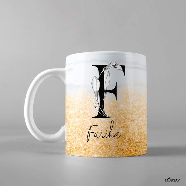 Glittery Yellow  Monogram Mug