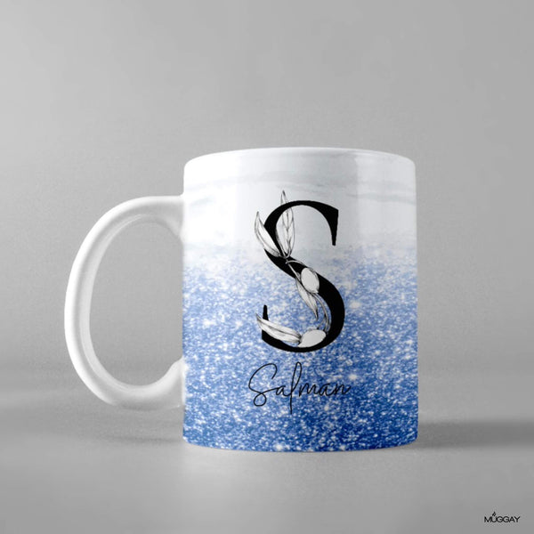 Glittery Blue  Monogram Mug